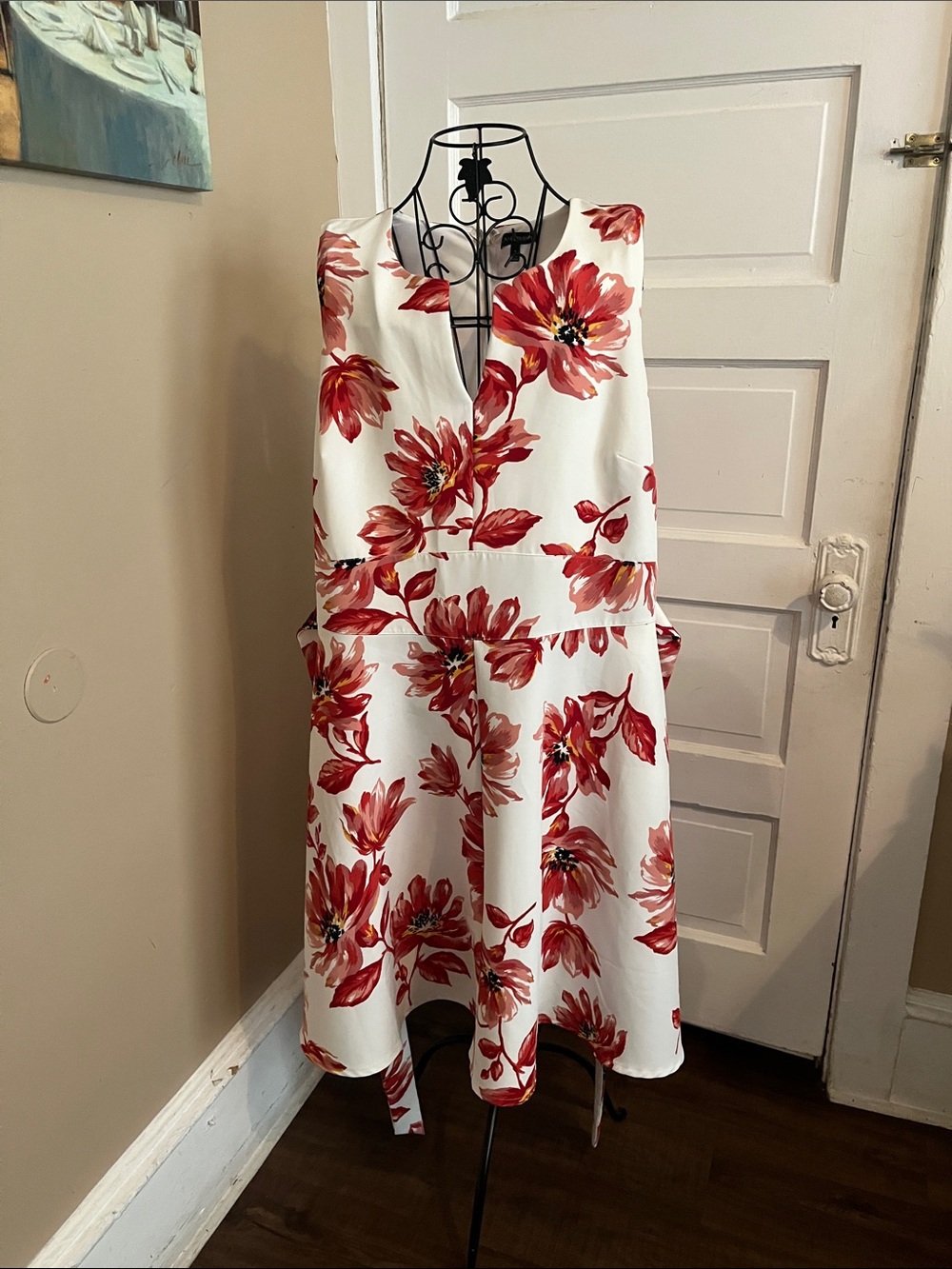Lane Bryant White Dress with Red Floral Pattern